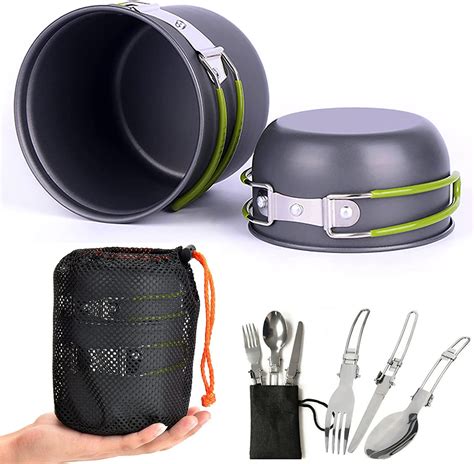 Camping Cookware Mess Kit Outdoor Cooking Equipment Pcs Cookset Camp