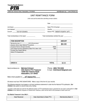 Fillable Online Thpta Unit Remittance Form Fillable Th District