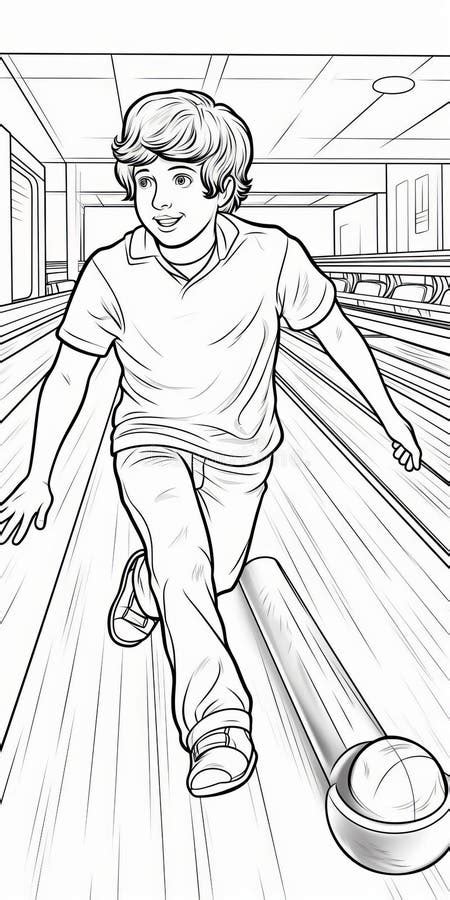 Carefree Young Boy Enjoying Bowling Alley Fun Illustration Stock ...
