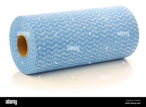 Blue Roll Of Water Absorbing Tissues On A White Background Stock Photo