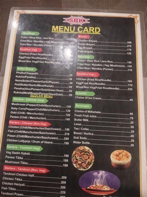 Menu At Sbk Restaurant Kanchipuram