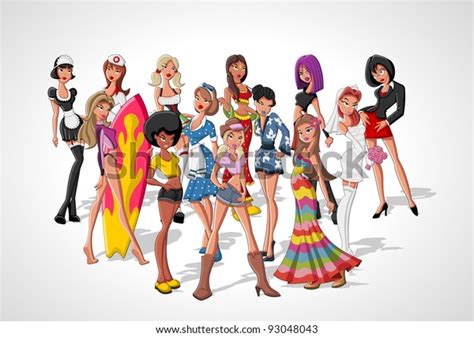 Set 13 Beautiful Sexy Cartoon Girls Stock Vector Royalty Free 93048043 Shutterstock