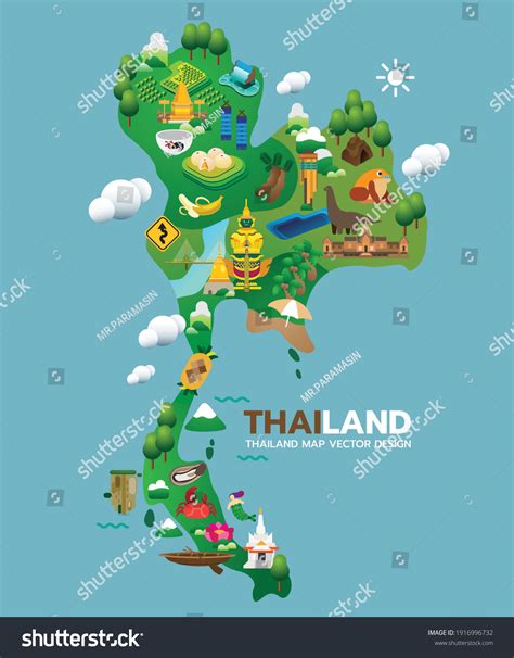 Thailand Map Thailand Design Cute Vector เวกเตอร์สต็อก ปลอดค่า