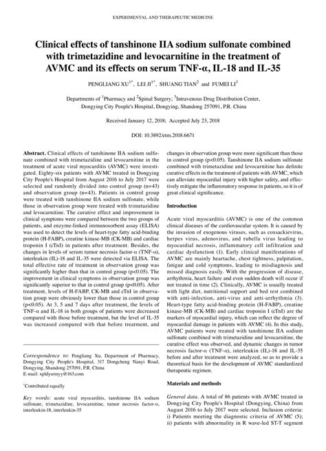 PDF Clinical Effects Of Tanshinone IIA Sodium Sulfonate Combined With