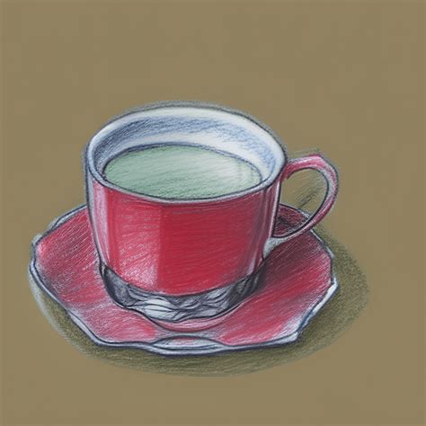 Cup of Tea Cartoon Color Pencil Sketch · Creative Fabrica