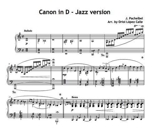 Canon In D Pachelbel Jazz Version For Piano Solo Sheet Music Pdf