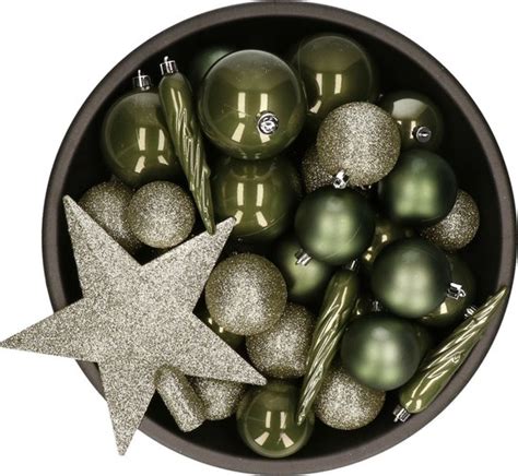 Decoris Kerstballen Set 34 Dlg Mosgroen Incl Piek Kunststof