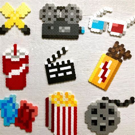 Cinema Retro Perler Bead Icons Magnets Pins 8 Bit Pixel Art Etsy