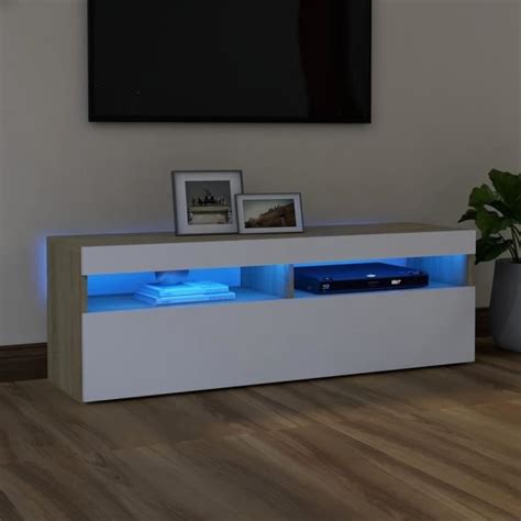 Meuble TV DIOCHE Blanc et chêne sonoma 120x35x40 cm LED RVB