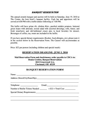 Banquet Reservation Form Fill And Sign Printable Template Online