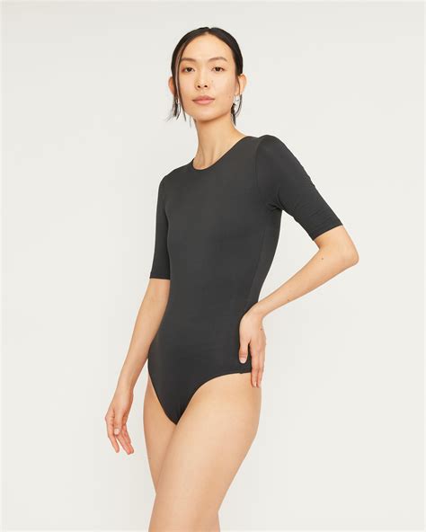 The Short Sleeve Crew Neck Bodysuit Black Everlane