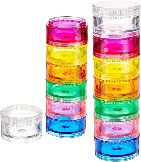 2 Pack Rainbow 7 Day Stackable Pill Organizer Case Tower Box Medicine