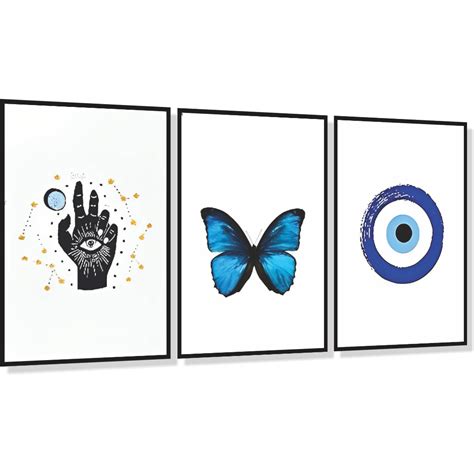 Kit Pe As Quadros Decorativos Lindos Olho Grego Borboleta Azul M O