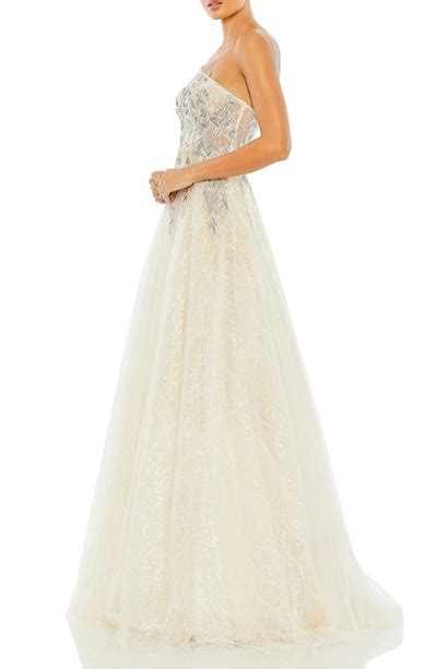 Mac Duggal Embroidered One Shoulder Bodice Ballgown In Champagne Modesens