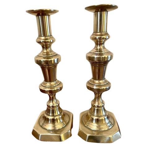 Queen Of Diamonds Pair Of Antique English Victorian Brass Candlesticks At 1stdibs Queen Of