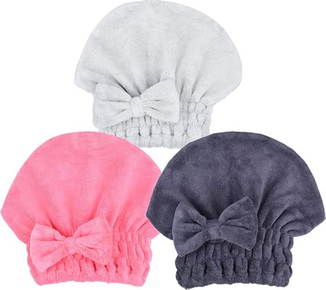 Qiafeiye Microfiber Hair Drying Towel Cap 3 Pack Super Absorbent Quick