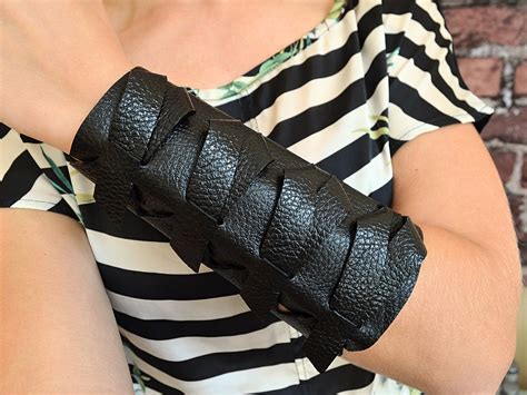 Wide Leather Wrist Guard Leather Arm Bracelet Black Leather Etsy