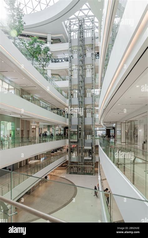 Shanghai China November Panoramic Lifts In The Atrium Of A