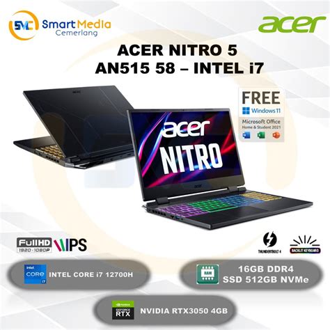 Jual ACER PREDATOR NITRO 5 AN515 58 I7 12700H 16GB 512SSD