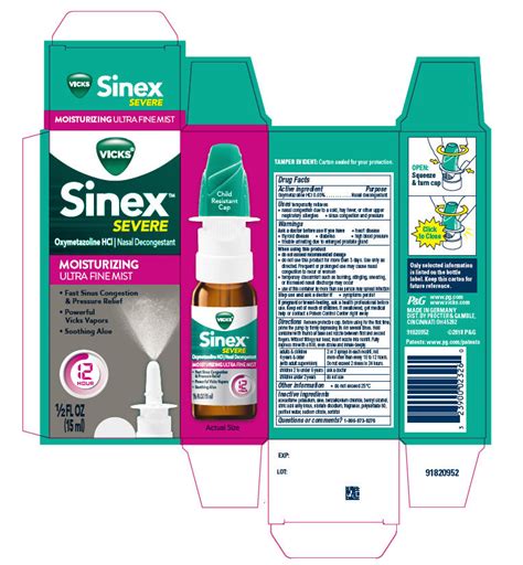 Vicks Sinex Severe Moisturizing Ultra Fine Mist Oxymetazoline Hydrochloride Spray