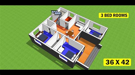 36 X 42 House Design With 3 Bed Rooms Ii 36 X 42 Ghar Ka Naksha Ii 3