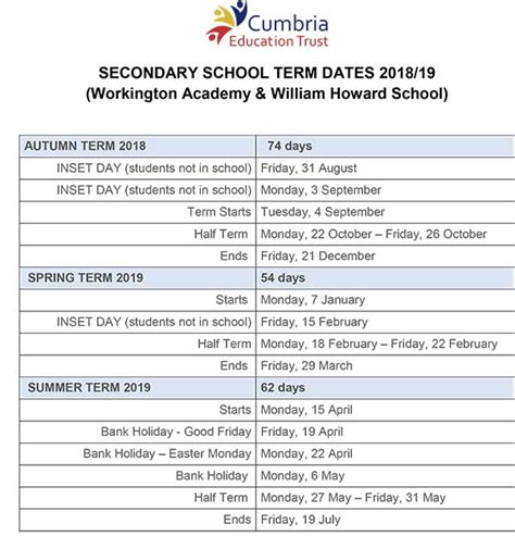 Term Dates - Workington Academy