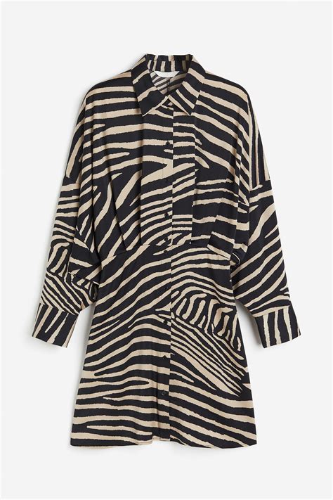 Satin Shirt Dress Black Zebra Print Ladies Handm Gb