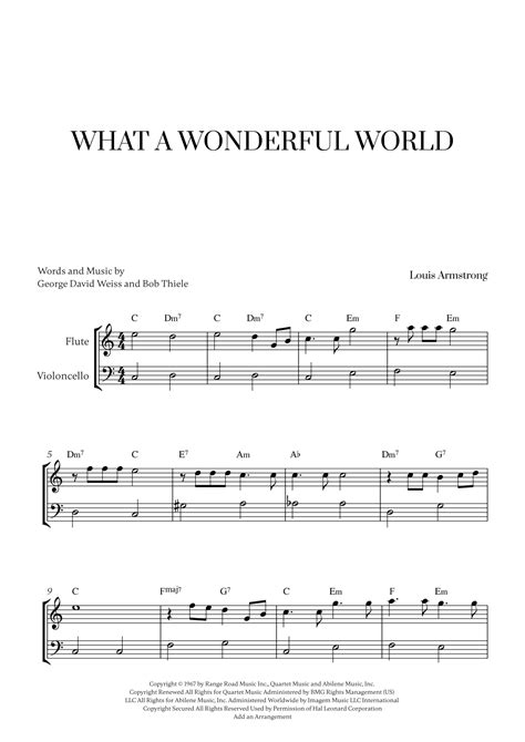 What A Wonderful World Arr Cadenza Editions By Louis Armstrong Sheet