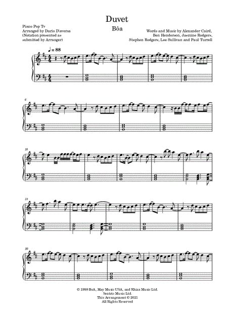 Dario Daversa Duvet Sheet Music Piano Solo In B Minor Download And Print Sku Mn0240034