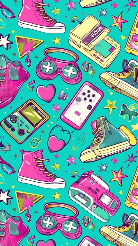 Download Retro Pop Culture Pattern00s Aesthetic Wallpaper