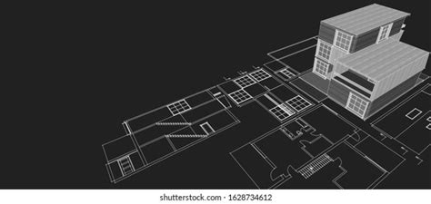 Modern House Sketch Plan 3d Illustration Stock Illustration 1628734612 ...