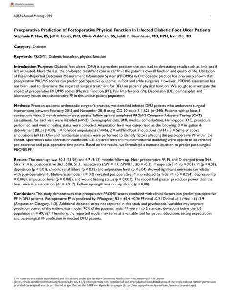 Pdf Preoperative Prediction Of Postoperative Physical Function In Infected Diabetic Foot Ulcer