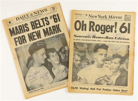 1961 New York Yankees Roger Maris Record Breaking Home Run Newspapers