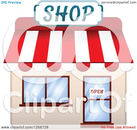 Clipart of a Shop with an Open Sign in the Door - Royalty Free Vector Illustration by Seamartini ...