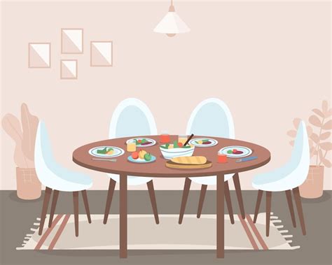 Premium Vector Dining Room Flat Color Vector Illustration