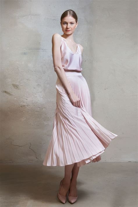 Satin Sun Ray Pleat Soft Pink Dress With Straps From Lilli Jahilo