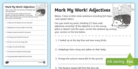 Mark My Work Adjectives Worksheet Teacher Made Twinkl