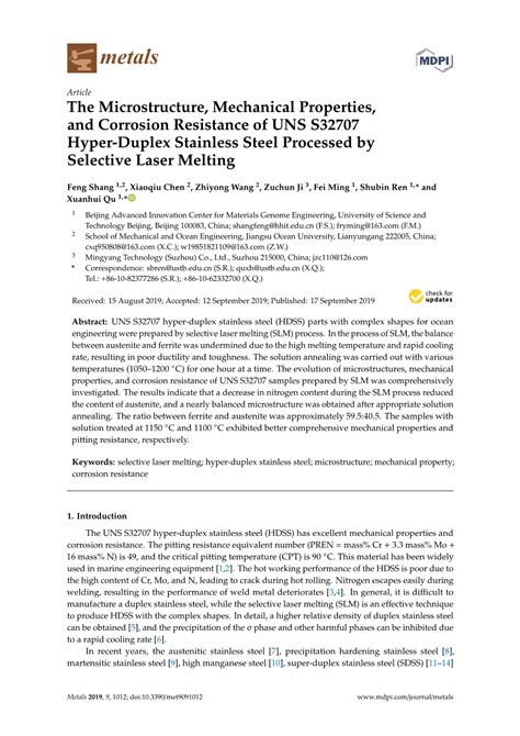 The Microstructure Mechanical Properties And Corrosion Resistance Of