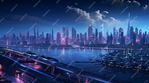 Premium AI Image | A futuristic cyberpunk inspired cityscape at night