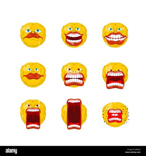 Emoticon Set Open Mouth And Teeth Crazy Emoji Emotion Screams