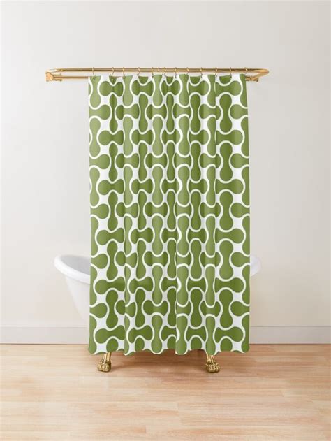 Retro Mid Century Modern Geometric Pattern Green Shower Curtain For