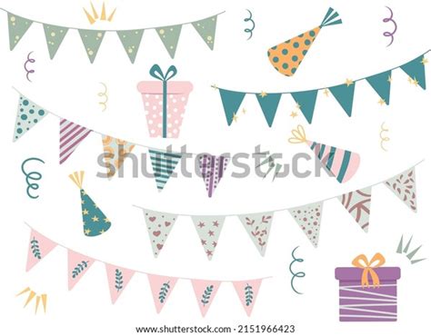 Vector Set Handdrawn Buntings Garlands Gift Stock Vector Royalty Free