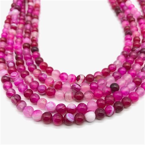 155 Inch Pink Stripe Agate Beads Round Smooth Agate Beads Etsy