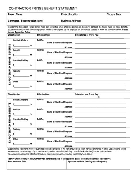 Contractor Fringe - Fill Online, Printable, Fillable, Blank | pdfFiller