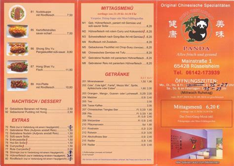 Speisekarte von China Restaurant Panda Rüsselsheim am Main