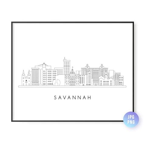 Savannah Skyline Print. Savannah Georgia City Skyline Line Art. Instant ...