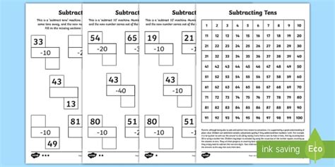 Subtracting Tens Worksheet Worksheets Twinkl