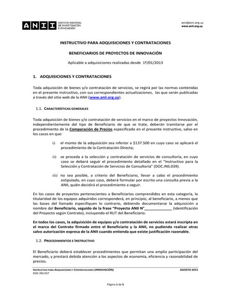 Instructivo De Adquisiciones Y Contrataciones