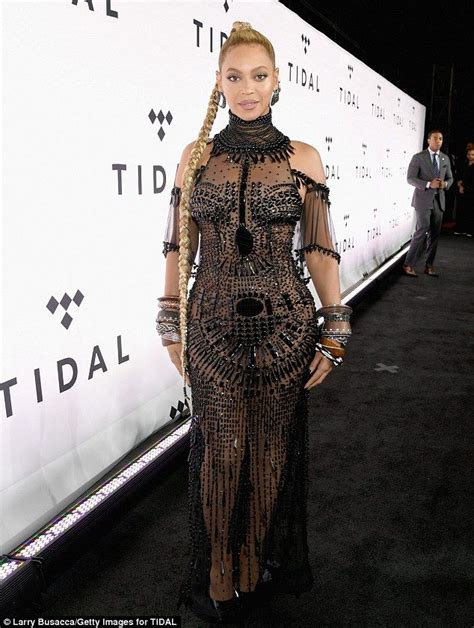 Beyonce Stuns In Sheer Beaded Gown At Tidal Concert Dresses Beyonce