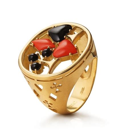 Кольцо-печатка из золота с кораллом и ониксами — интернет-магазин ...